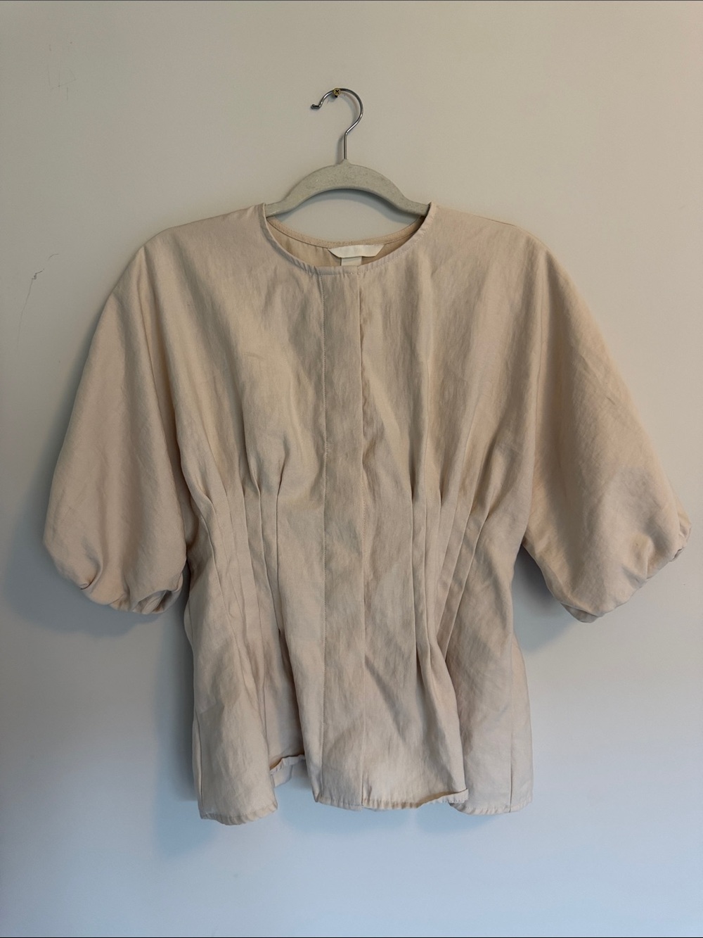 H&M Light Cream Puff-Sleeve Pleated Blouse size S